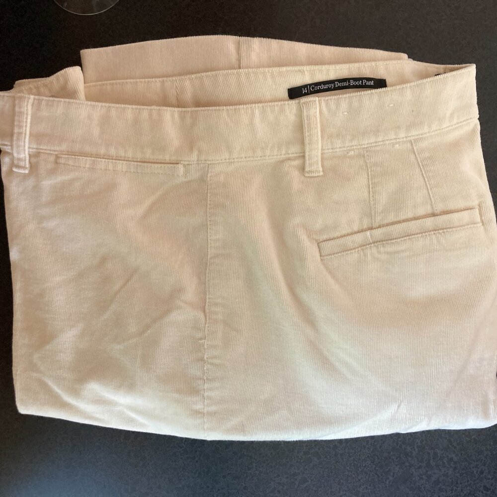 Talbots  NEW Cream Ivory Corduroy Pants Demi-Boot size 14 High Waist, Flat Front